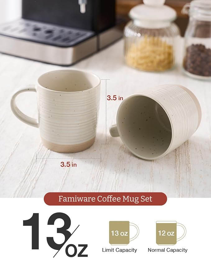 famiware Coffee Mugs Set of 6, 13 oz Mug Set, Ceramic Cup Set with Handle for Coffee, Tea, Cocoa, Milk, Constellation Series, Beige - Image 3
