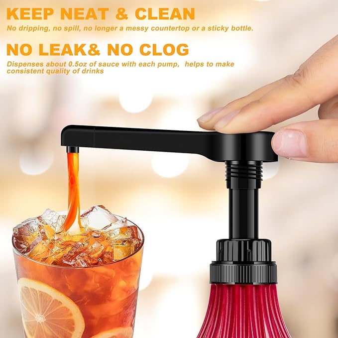 Hushee 2 Pcs Syrup Pump Dispenser for 64 oz Syrup Bottles Reusable Sauce Pump Coffee Dispenser Multifunctional Sugar Pumps for Chocolate Caramel Vanilla Mocha Sauces(Black)