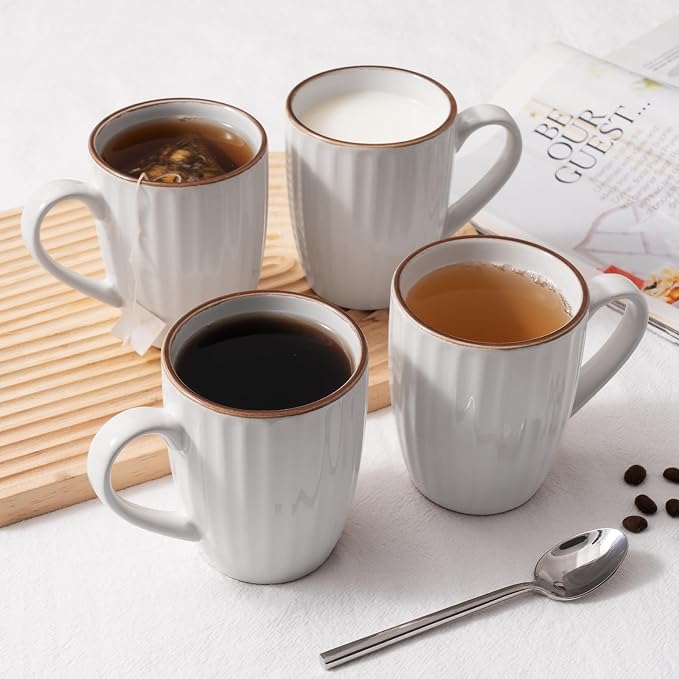 famiware Coffee Mugs Sets for 6, 12 oz Mug Set, Coffee Cups with Handle for Coffee, Tea, Cocoa and Milk, Microwave and Dishwasher Safe, White Stripe - Image 2