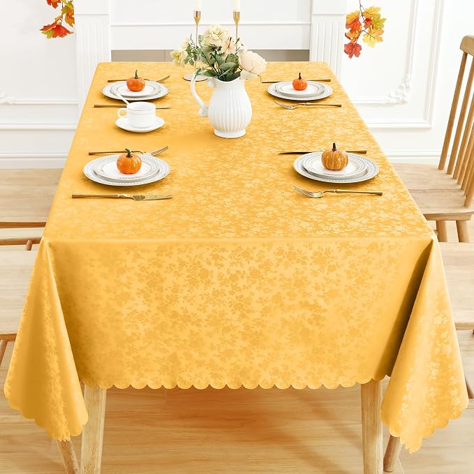 Smiry Rectangle Waterproof Heavy Duty Vinyl Tablecloths, 60 x 102 Inch | Wipeable Washable Floral Embossed Table Cover for Kitchen and Dining Room, Indoor & Outdoor Use, Mustard Yellow - Image 6