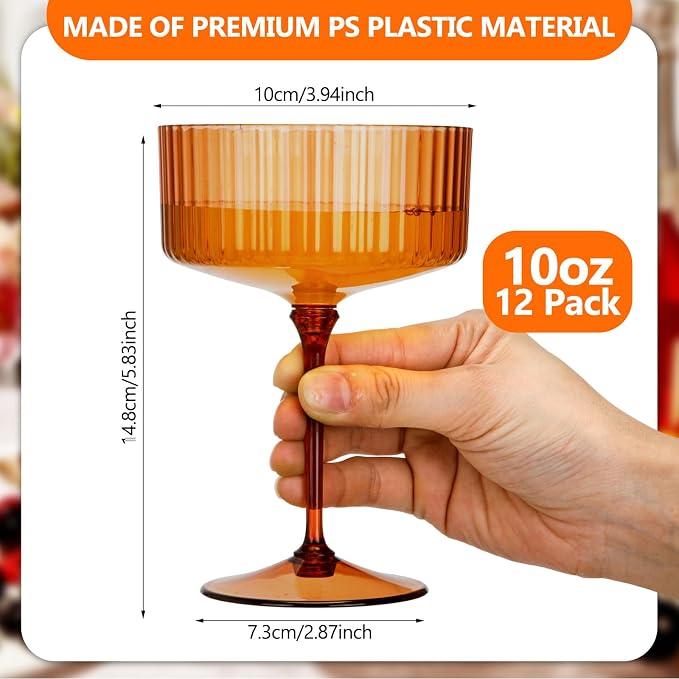 Jingmore 12 Pcs Ribbed Martini Glasses 10 oz Disposable Plastic Vintage Ribbed Coupe Glasses Unbreakable Dessert Parfait Glassware for Wedding Birthday Party Supplies (Classic Color) - Image 3