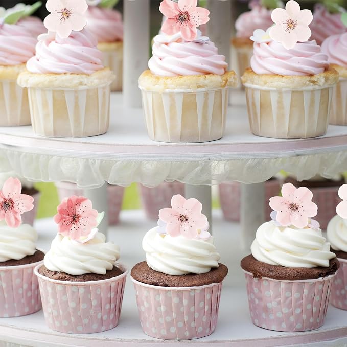 50pcs Edible Flowers Cake Decorations – Edible Flowers Cupcake Toppers | Edible Flowers Cherry Blossoms Cake Toppers Decorations Wafer Paper, Flower Cupcake Toppers for Wedding Birthday Party - Image 5