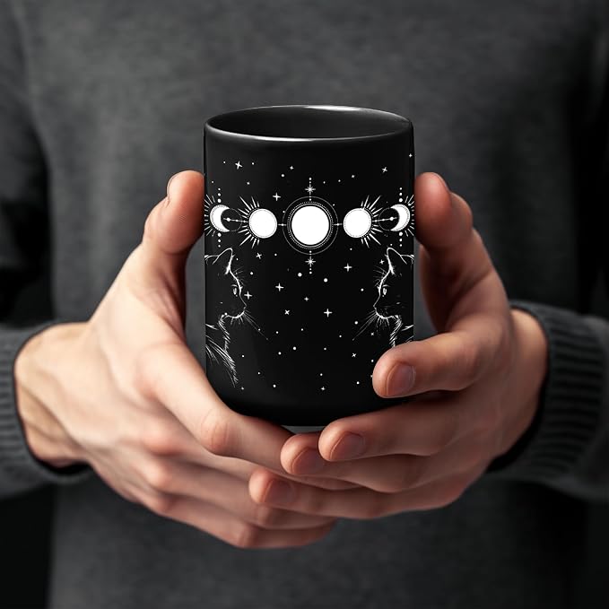 Black Cat Mug 15oz Cat Lover Gifts for Women Funny Goth Coffee Mug - Witch, Goth Decor Christmas Cup With Cats Goth Gift Witchy Gifts for Women, Men - Xmas Decorations Cats Christmas Gothic Home Decor - Image 4