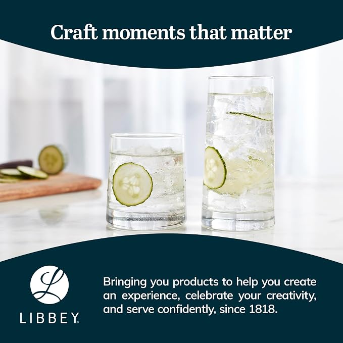 Libbey Cabos 16-Piece Rocks and Tumbler Glasses Set, Angled Glass Cups Set for Water, Juices, and More, Dishwasher-Safe Modern Glassware - Image 6