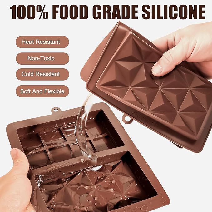 1 Pack Deep Chocolate Bar Molds, Silicone Dubai Chocolate Bar Mold, Candy Bar Mold for Stuffed Bar with Scraper