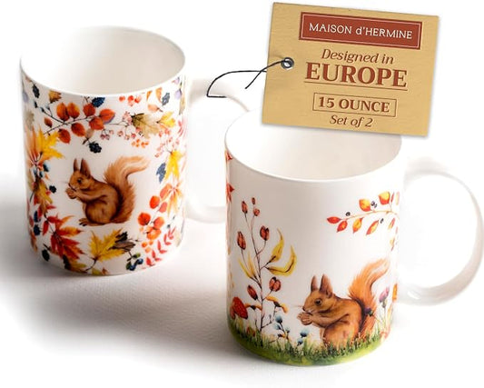 Maison d' Hermine Coffee Mug with Handles Tea Cups (15 Ounce, Pack of 2) | Fine Bone China Coffee Mugs for Hot Beverages Cappuccino Latte Home Restaurant Hotel Spring Summer -Sous-Bois by MaisondHermine