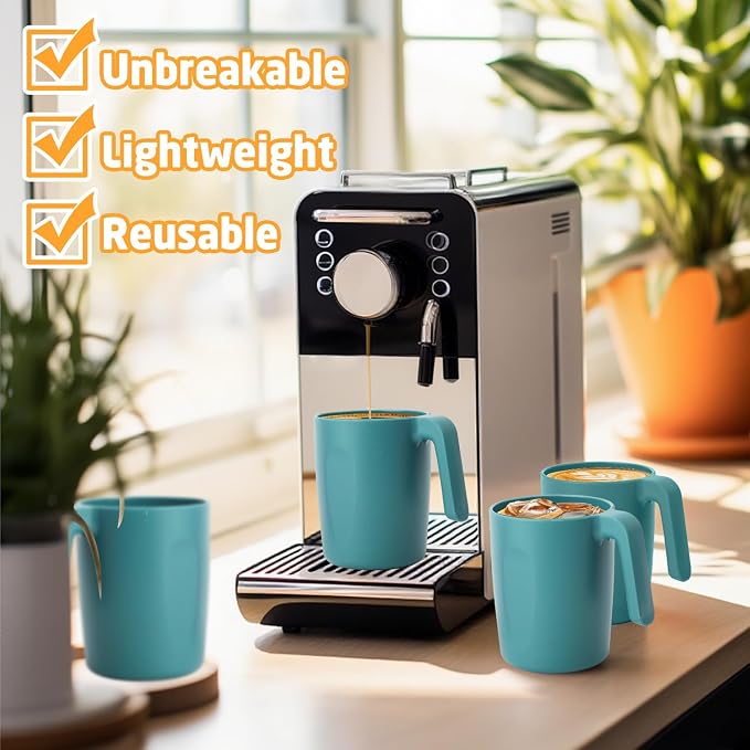 Coffee Mug 16 OZ, Wheat Straw Coffee Mugs Set of 6, Unbreakable Water Tumbler, Plastic Mugs with Handles, Microwave and Dishwasher Safe Camping Coffee Cups for RV, Outdoor Activities - Green - Image 4