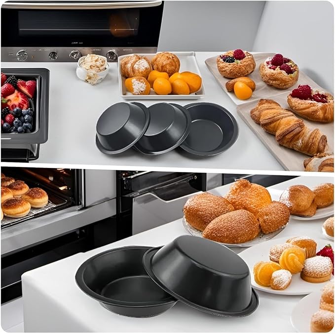 4-Pack 5 Inch Carbon Steel Tart Pans | 4-pack, 5-inch, Carbon steel, Nonstick, Round tart/pie, Even heating, Quiche/fruit pie/cake, Oil brush included - Image 3