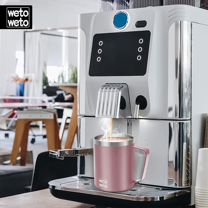 WETOWETO 14 oz Coffee Mug, Vacuum Insulated Camping Mug with Lid, Double Wall Stainless Steel Travel Tumbler Cup, Coffee Mugs Outdoor, Rose Gold & Cool Grey 2 Packs - Image 5