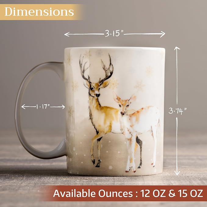 Maison d' Hermine Coffee Mug with Handles Tea Cups (12 Ounce, Pack of 1) | Fine Bone China Coffee Mugs for Hot Beverages Cappuccino Latte Home Restaurant Spring Summer -Deer In The Woods - Oh Deer - Image 4