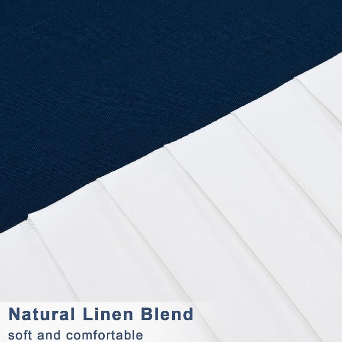 Likiyol Linen Valances for Windows Farmhouse Window Valances with Ruffle Rustic Country Light Filtering Kitchen Valance Curtains Rod Pocket Valance for Bathroom Cafe, Navy Blue White, 52" W X 18" L - Image 7