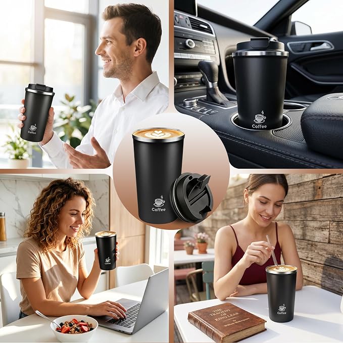 17oz Travel Coffee Mug ,Leakproof Vacuum Coffee Cup Insulated Tumbler | 304 Stainless Steel, Double-Wall Vacuum Insulated, Leakproof, Fits Hot & Cold Drinks Car Cup Holders, Travel, Office - Image 8