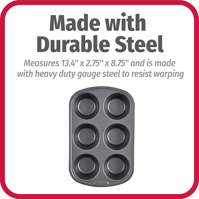 GoodCook Everyday Nonstick Steel Jumbo Texas Muffin Pan, 6-cup, Gray - Image 6