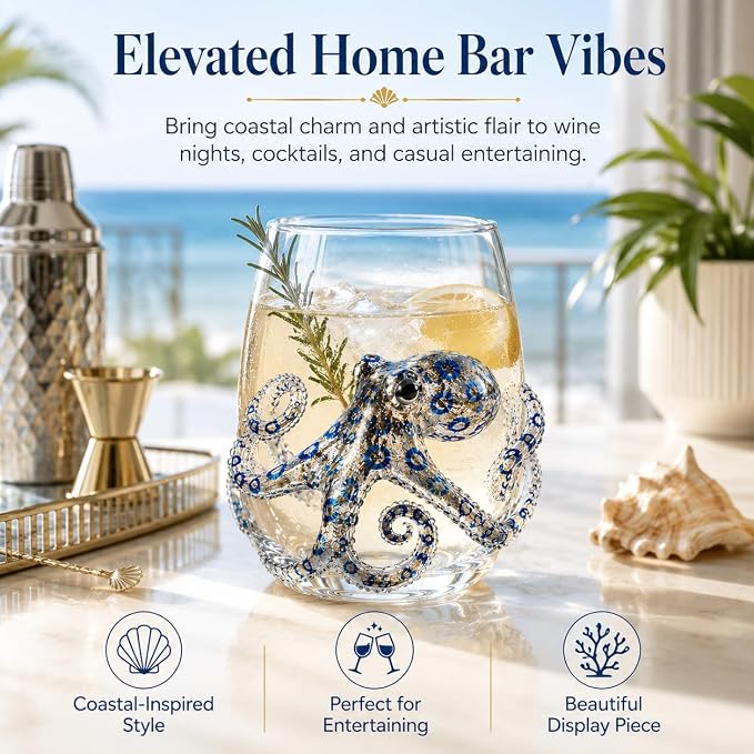 12oz Artisanal Blue Ringed Octopus Glassware, 3D Ocean Animal Artisan Glassware Collection For Fresher Sips, Coastal Elegance & Elevated Home Bar Vibes (Seahorse) - Image 6