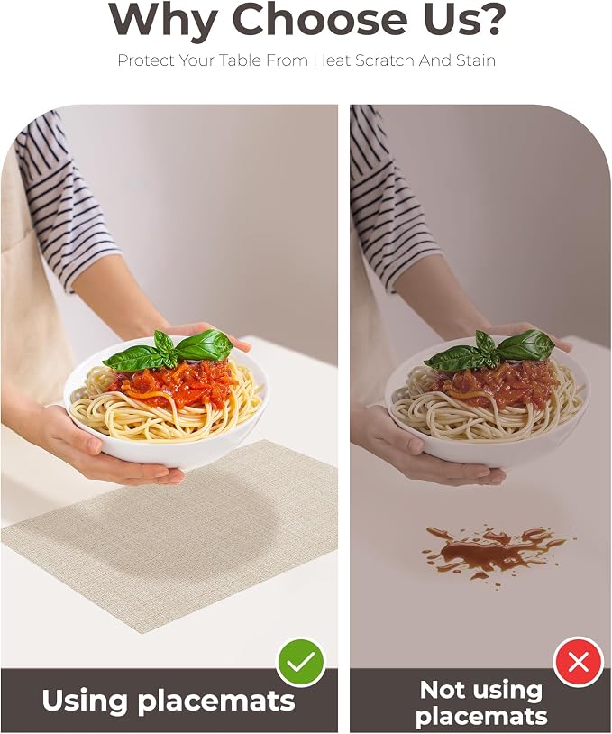Leetaltree Beige Placemats Set of 6 - Heat-Resistant, Non-Slip Table Mats, Washable Woven Vinyl for Indoor & Outdoor Dining - Image 9