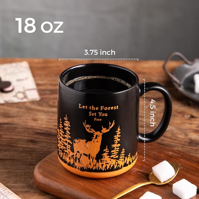 AmorArc 18oz Large Coffee Mugs Set of 6, Ceramic Coffee Mugs with Animal Wildlife Textured Patterns for Tea Latte Cocoa. Easy to Hold&Clean, Dishwasher&Microwave Safe, Matt Black - Image 2