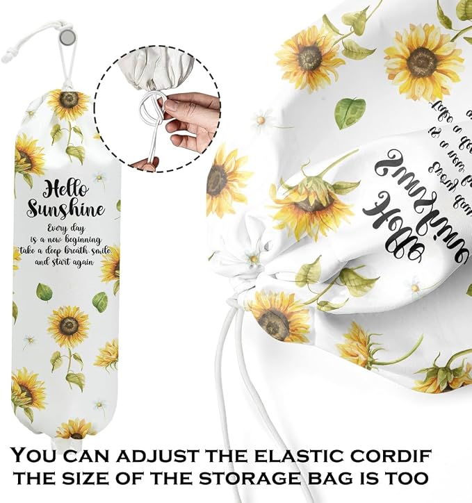 Sunflower Plastic Bag Holder for Kitchen Essentials, Hello Sunshine | Wall Mount Grocery Bag Holder for Plastic Bags, Sunflower Reusable Grocery Bags Storage Dispenser for Home Kitchen Pantry - Image 4