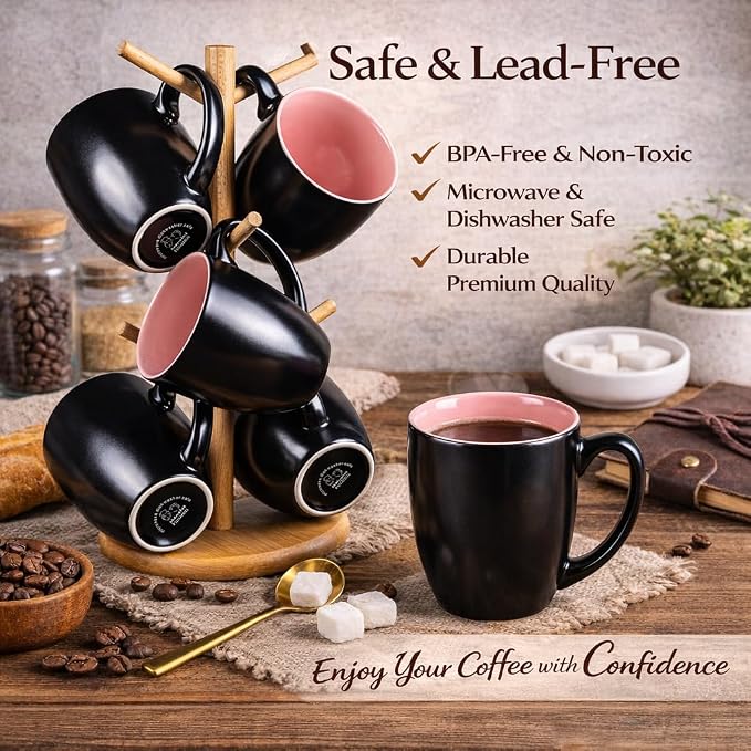 GBhome 16oz Coffee Mugs Set of 6, Large Ceramic Coffee Mugs for Man, Woman, Dad, Mom, Modern Coffee Mugs Set with handle for Tea/Latte/Cappuccino/Milk/Cocoa. Dishwasher&Microwave Safe,Pink - Image 8