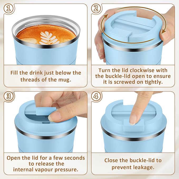 KETIEE Travel Coffee Mug 12oz: Insulated Coffee Cup with Leakproof Lid, Coffee Tumbler, Reusable Coffee Cups with Seal Lid, Vacuum Stainless Steel Coffee Mug to Go for Hot/Iced Water Tea - Image 8