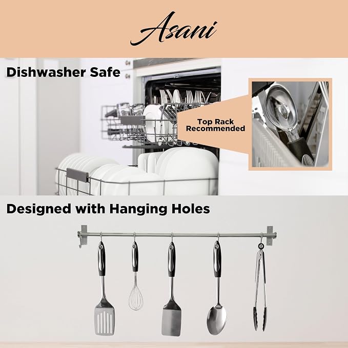 Asani 25-Piece Stainless Steel Kitchen Utensil Set | Non-Stick Cooking Gadgets and Tools Kit | Durable Dishwasher-Safe Cookware Set | Kitchenware Gift Idea, Best New Apartment Essentials - Image 4