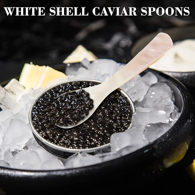 Caviar Spoons Mother of Pearl Mop Spoons with Hand Craft W Round Handle for Caviar, Egg, Ice Cream, Salt, Coffee Serving, Restaurant Serving Set(24 Pieces,3.55 Inch)