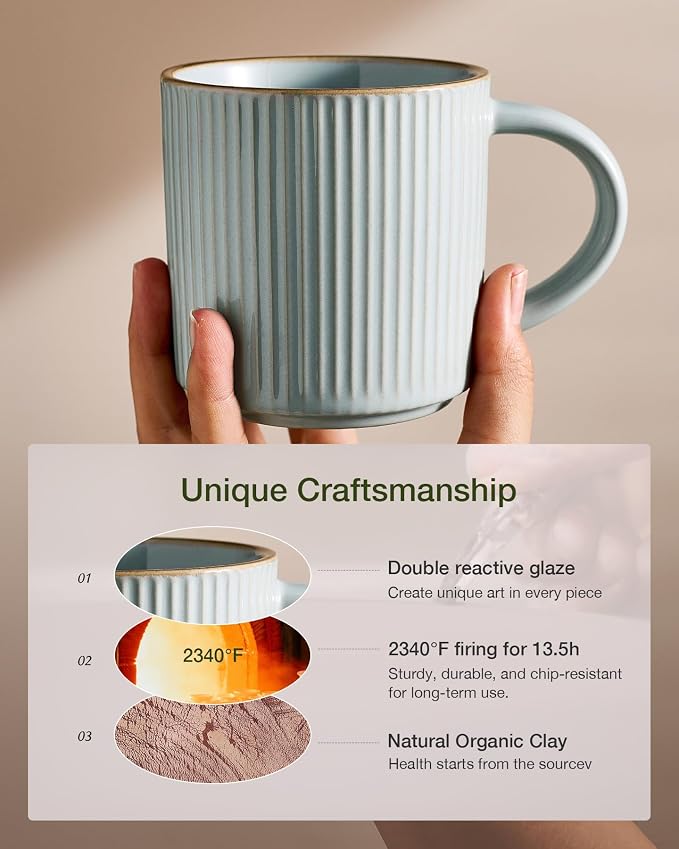 famiware Star Coffee Mug Set for 6, Handcrafted 12 oz Ceramic Stoneware Mugs Cup Set, Chip-Resistant & Stackable, Dishwasher/Microwave Safe, Light Blue - Image 5
