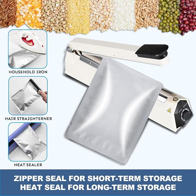 30PCS 2Gallon 17"X13" Mylar Bags for Food Storage with Oxygen Absorbers&Lables,10 Mil Thick Resealable Stand-Up Zipper&Heat Sealable Bags for Long Term Food Storage,Dried Food - Image 4