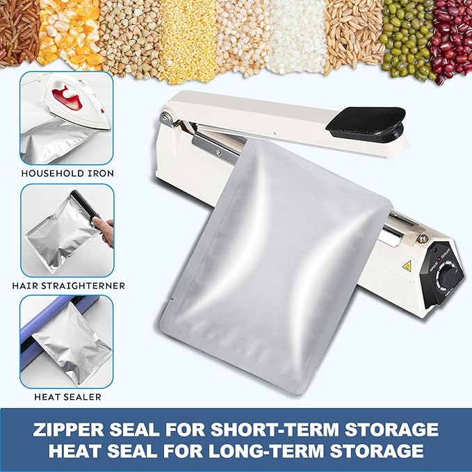 50PCS 2Gallon 17"X13" Mylar Bags for Food Storage with Oxygen Absorbers&Lables,10 Mil Thick Resealable Stand-Up Zipper&Heat Sealable Bags for Long Term Food Storage,Dried Food - Image 4