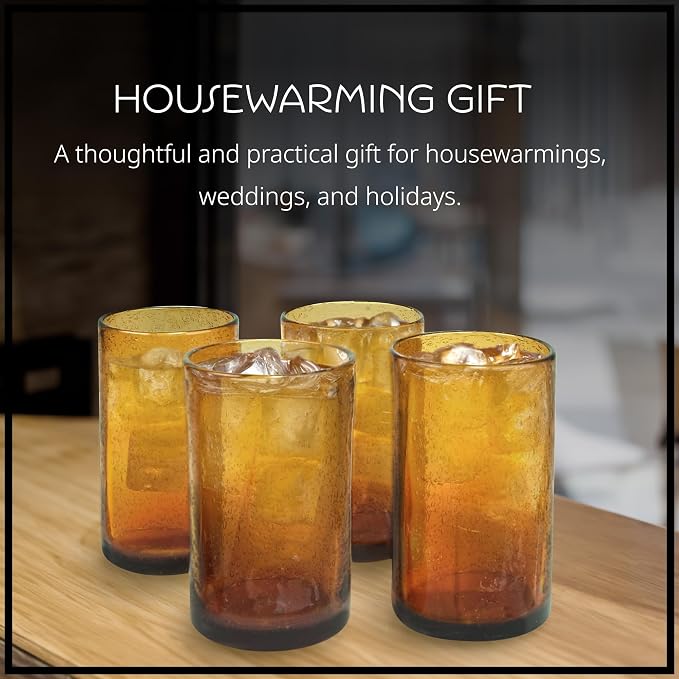 Artland 17oz Highball Tumbler, Set of 4 | Iris Seeded Design, Amber | Drinking Glass for Parties and Everyday Use - Mojito, Whiskey, Cocktail | Glassware & Kitchenware Essentials - Image 4