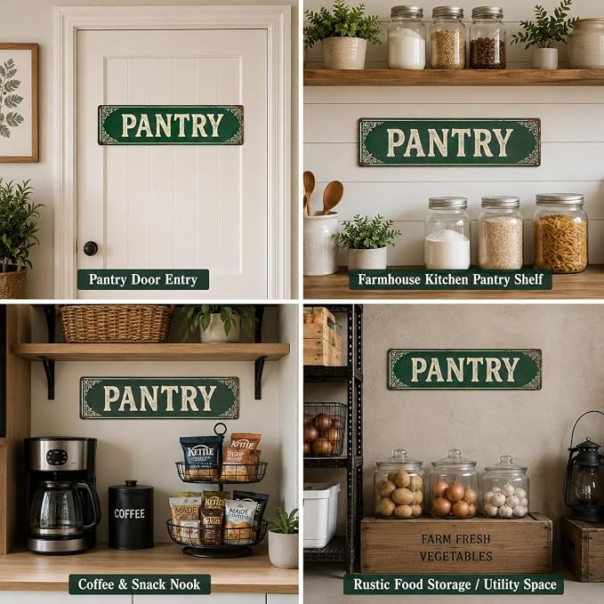 Pantry Aluminum Metal Sign, Vintage Farmhouse Wall Decor for Pantry Door, Food Storage Room, Kitchen Organization, Rustic Home Decor,15X4inch - Image 5