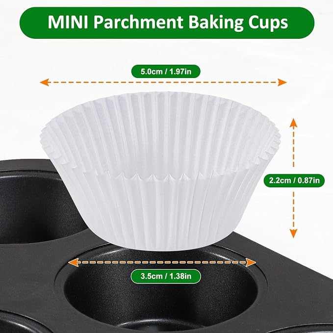Caperci Parchment 400pcs Mini Cupcake Liners for Baking - White Paper Muffin Liners for Mini Muffin Pan, Balanced Non-Stick/Excellent Grease-proof, No Smell, Food Grade (White) - Image 6