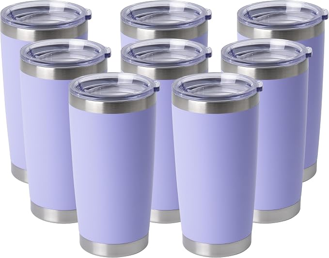 HASLE OUTFITTERS 20oz Stainless Steel Tumblers Bulk, Insulated Travel Cup with Lid, Double Wall Vacuum Coffee Mug for Cold & Hot Drinks 8 Pack, Light Purple by HASLEOUTFITTERS