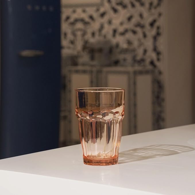 Bormioli Rocco Rock Bar 12.5 oz. Long Drink Stackable Tempered Beverage Glasses for Cold Drinks, Water, and Cocktails, Set of 6, Peach - Image 5