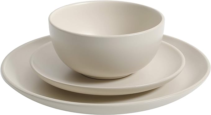 Gibson Home Rockaway 12-Piece Round Stoneware Dinnerware Set, Service for 4 – Cream Plates and Bowls, Modern Matte Finish, Microwave & Dishwasher Safe - Image 3
