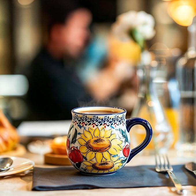 ALMA 12oz Handpainted Sunflower Ceramic Coffee Mug | Microwave & Dishwasher Safe, Ideal for Morning Coffee Tea, Home Kitchen Dining Room Display, For Home Makers & Women - Image 5