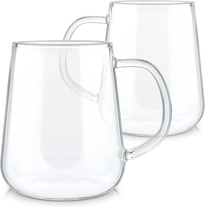 Teabloom Set of 2 Premium Borosilicate Glass Cups for Tea or Coffee - 8 Ounces / 240 ml - Stain-free and Microwave Safe