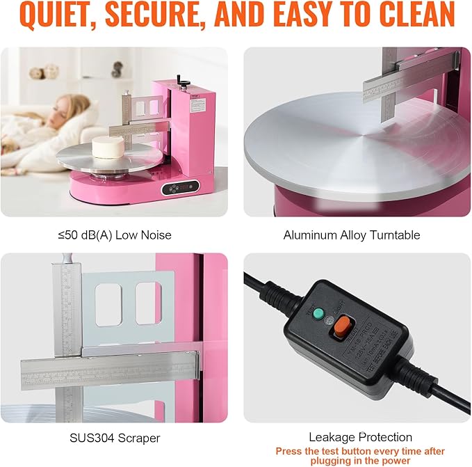 VEVOR Cake Decorating Machine, Cake Cream Spreading Coating Smearing Machine, Low Noise Cake Frosting Machine, Turntable with Adjustable Scraper, for 4" to 16" Cake, 25-320RPM Rotating Speed, Pink