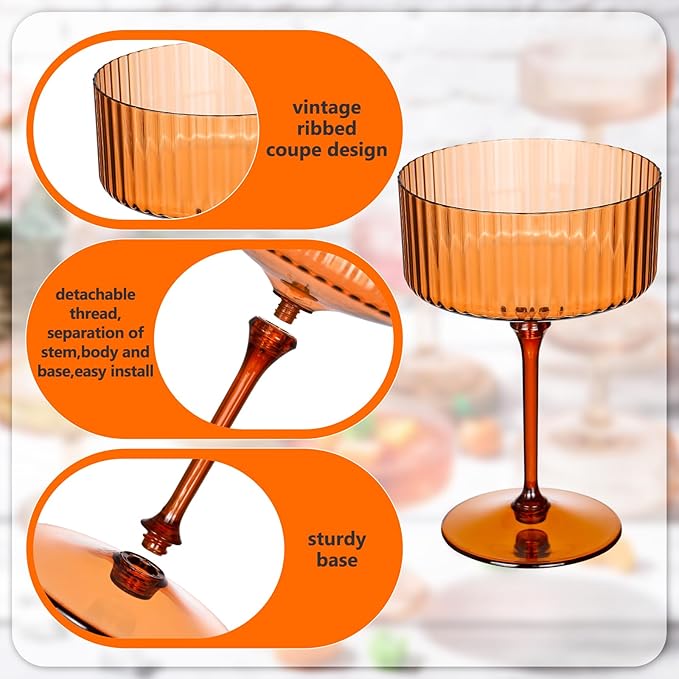 Jingmore 12 Pcs Ribbed Martini Glasses 10 oz Disposable Plastic Vintage Ribbed Coupe Glasses Unbreakable Dessert Parfait Glassware for Wedding Birthday Party Supplies (Brown) - Image 4