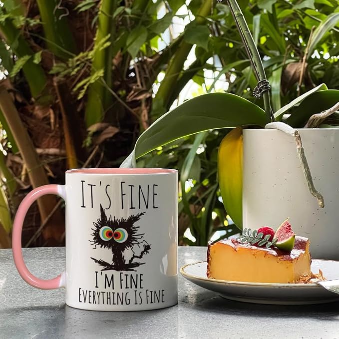 FALJIOK Pink Cat Funny Casual 11oz 0.33L Porcelain Reusable Cylinder Coffee Mug, 3x2.9 Inches, Dishwasher & Microwave Safe for Cat Lovers, Women, Any Occasion - Image 4
