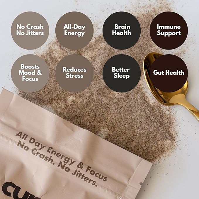 Cuppa Healthy Mushroom Insant Coffee with Lion's Mane & Ashwagandha for All Day Energy & Focus - No Crash or Jitters - Nootropics for Brain Health, Gut Health, Immunity, Stress, Memory + Mood - 60 Servings