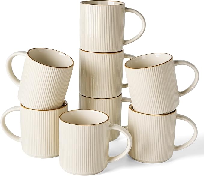 famiware Coffee Mug Set for 8, Star 16 oz Catering Mugs Cup Set with Handle for Coffee, Tea, Cocoa, Milk - Ceramic Stoneware Drinkware Set, White by Famiware