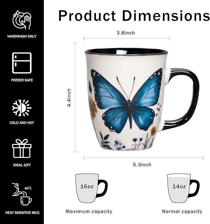 Butterfly Mug - Ceramic Heat Sensitive Tea Cup, 16oz Cute Magic Coffee Mugs, Butterfly Gifts for Women, Mothers' Day & Easter Gift Idea - Image 3