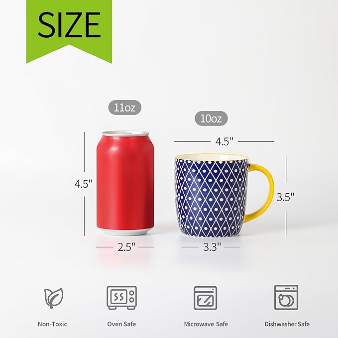 Selamica 10 oz Coffee Mugs Set of 6 with Handle, Coffee Cups Ceramic for Cappuccino Latte Cocoa Milk Tea, Dishwasher Microwave Safe, Assorted Colors - Image 2