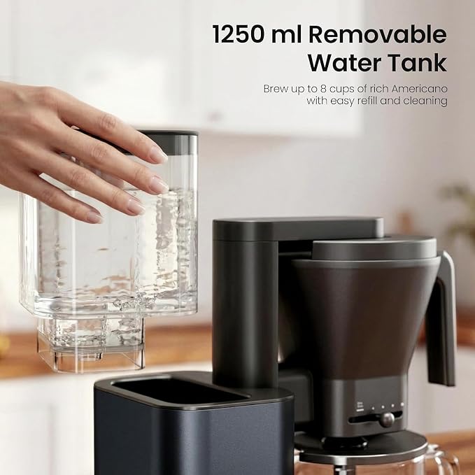 Kismile SCA-Certified 8-Cup Drip Coffee Maker with Pour-Over Control | 3-Second Heating at 197–205°F, Adjustable Flow, Removable 1.25L Water Tank, 20-Min Cold Brew and 40-Min Keep Warm - Image 4