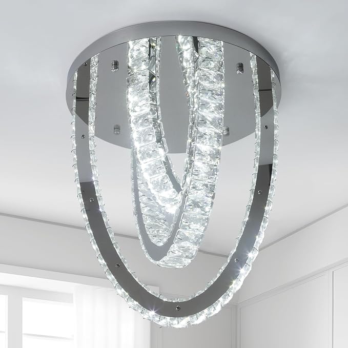 Modern Crystal Ceiling Light Chandelier, Flush Mount Lighting Fixture Pendant Ceiling Lamp Light for Living Room Bedroom Dining Room Hallway by Vinilky