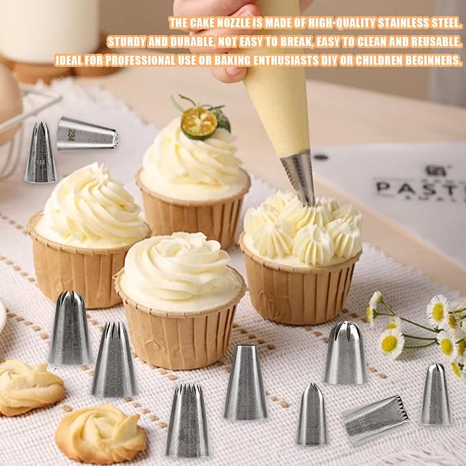 Piping Tips, 10 Pcs Stainless Steel Icing Piping Nozzles Cake Decorating Tips Baking Tool for Cream Cupcake Cookie