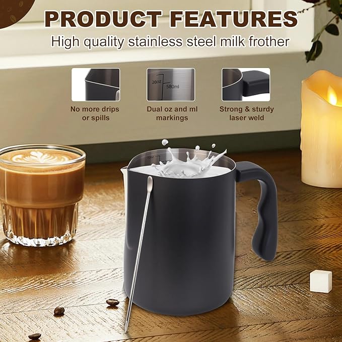 Milk Frothing Pitcher, Steaming Pitchers Stainless Steel Milk/Coffee/Cappuccino/Latte Art Barista Steam Pitchers Milk Jug Cup with Art Pen, 20oz