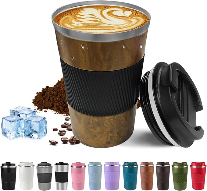 Vacuum Insulated Stainless Steel Travel Coffee Mug,Leak Proof Cup with Lid | 304 stainless steel mug with vacuum insulation, leak proof lid, silicone grip and car cup holder friendly design by SPLMIFA