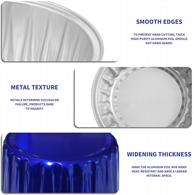 4th of July 50Pcs Mini Aluminum Foil Cupcake,5oz Baking Cups with Lids | Blue Mini Cake Pans,Oven Safe,Loaf Pans with Lids,Disposable Ramekins,Tin Cups Containers for Cupcake,Pudding,Cheesecake - Image 3