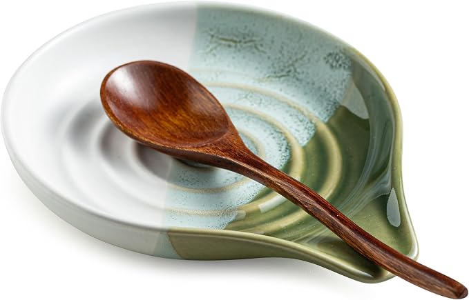 Ceramic Spoon Rest for Kitchen Counter, Large Spoon Holder Nonstick | 5 Inches for Stove Top, Cooking Utensils, Heat-Resistant, Easy to Clean | Modern Farmhouse Kitchen Decor, Gradient Green by Cormomu
